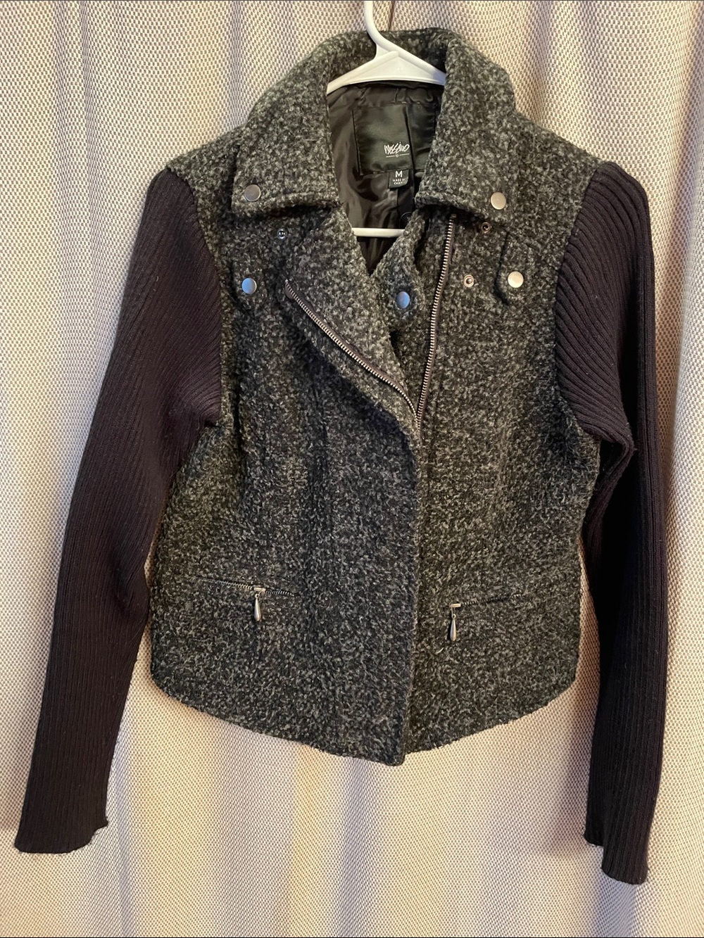 Mossimo Supply Co. Gray Lined Sweater Moto Jacket with Knit Sleeves